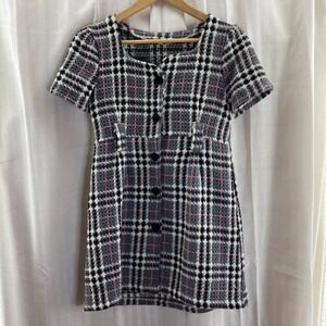 Plaid Tweed Button Front Mini Dress – Parisian Preppy Academia Sty Small